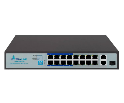 Switch ExtraLink VIRTUS V3 PoE 16x 100Mb/s PoE/PoE+ 2x Gigabit + 1x SFP 150W